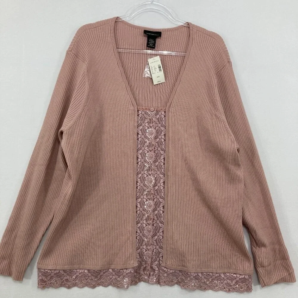 New Lane Bryant size 22/24 Pink Mauve‎ Lace Hook Closure Rib Knit Cardigan